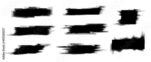 Set of Grunge Monochrome Halftone Elements. Glitch Texture. Modern Abstract Background.