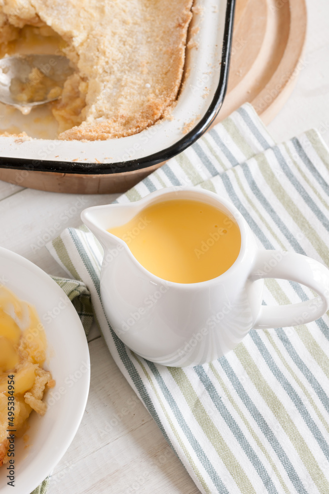 Custard a popular dessert sauce a perfect accompaniment with apple pie Custard a popular dessert sauce a perfect accompaniment with apple pie
