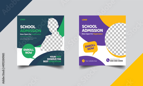 kids school admission social media post. education banner template