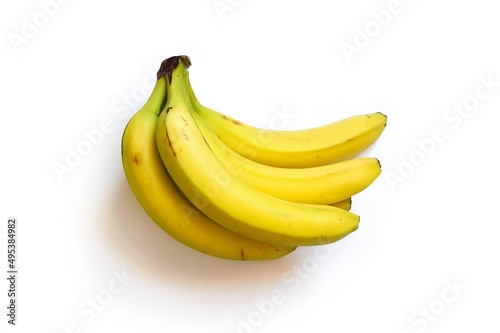 Bunch of yellow bananas isolated on a white background flat lay stock photography. Top view fresh food image