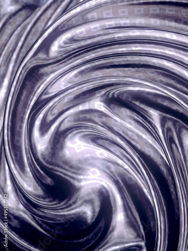 Silver wavy fabric with pattern of shiny rectangles. Modern digital illustration. 3d rendering abstract wave background