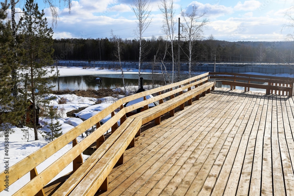Obraz premium wooden boards for spa resort in winter anti-slip for convenience