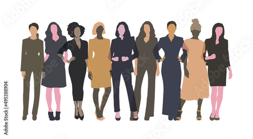 Group of modern women, team of powerful ladies vector design