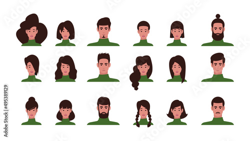 Male and female hairstyle. Beauty salon haircut variations garish vector flat templates