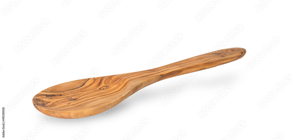 Spoon made of olive wood isolated on white background. Side view. Spoon made of olive wood isolated on white background. Side view.