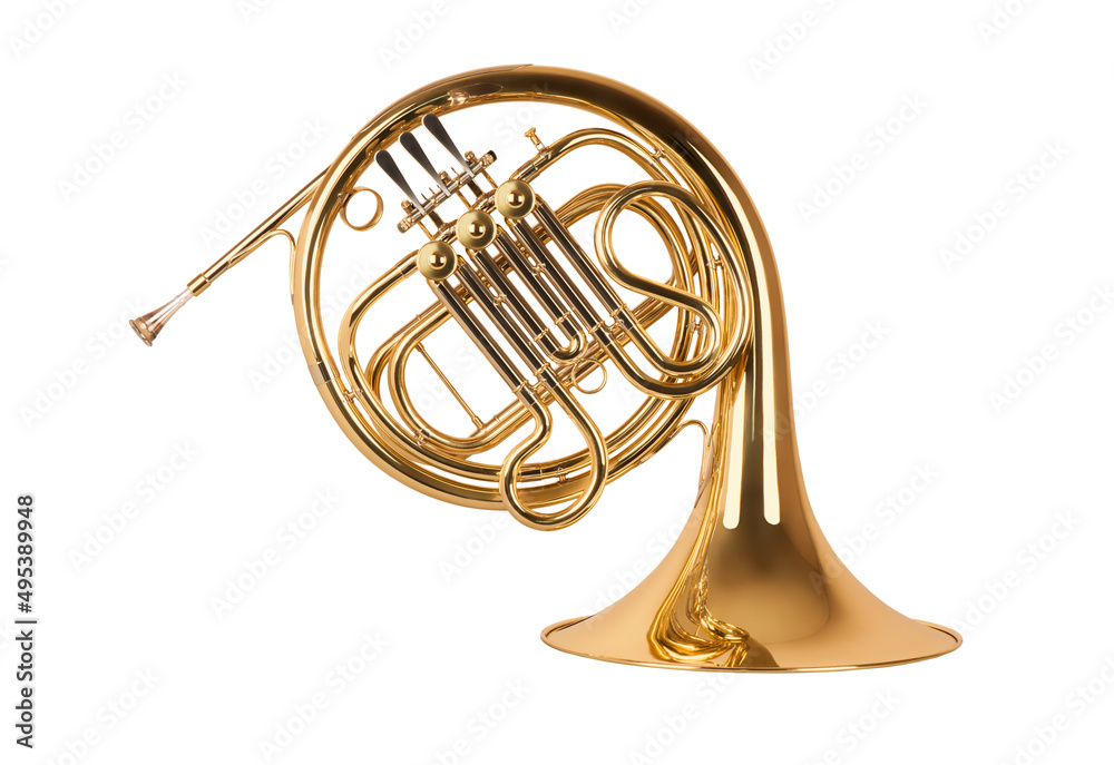 French horn isolated on white background - obrazy, fototapety, plakaty 