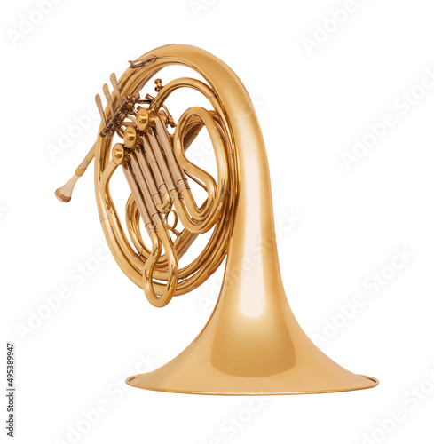 Golden french horn isolated on white background