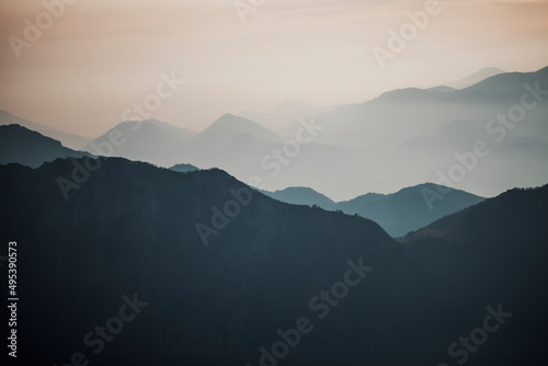 mountain landscape in the morning over the lake