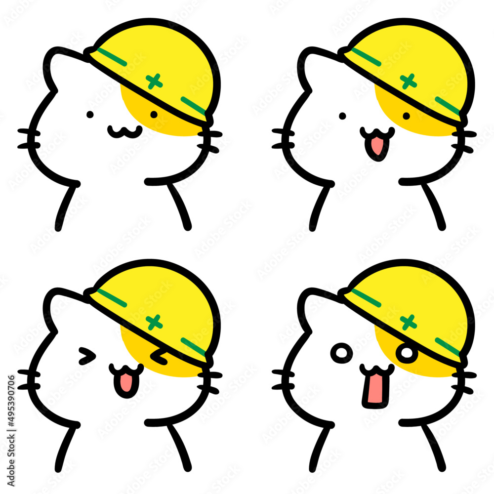 工事現場スタッフのかわいいねこのキャラクターの表情イラストセット Stock Vektorgrafik Adobe Stock