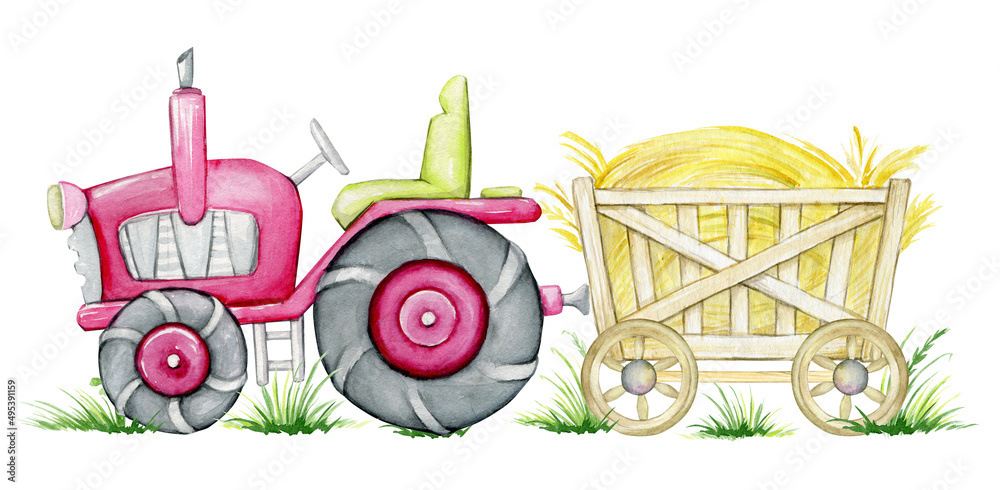 red tractor, color, cart and hay. Watercolor cartoon-style clipart on an isolated background Stock Illustration | Adobe Stock red tractor, color, cart and hay. Watercolor cartoon-style clipart on an isolated background Stock Illustration | Adobe Stock