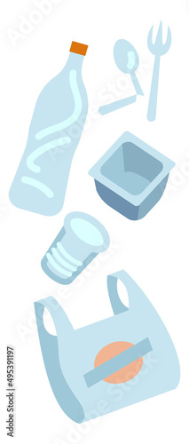 Plastic trash recycling icon. Package waste garbage