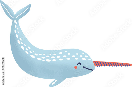 Cute Narwhal Childish Cartoon Illustration