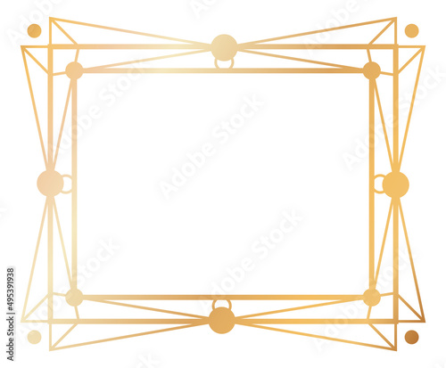 Vintage golden rectangular frame. Geometric line pattern