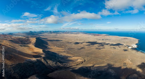 Obraz na płótnie Aerial view of El Jable desert and and Famara village, Spain w salonie