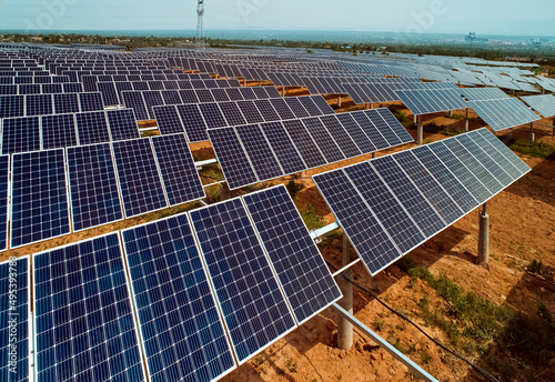 Aerial photography of solar photovoltaics constructed in plateau plains