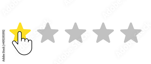 1 out of 5 stars rating icons with finger pointer isolated on white background. Negative customer review or product rating.