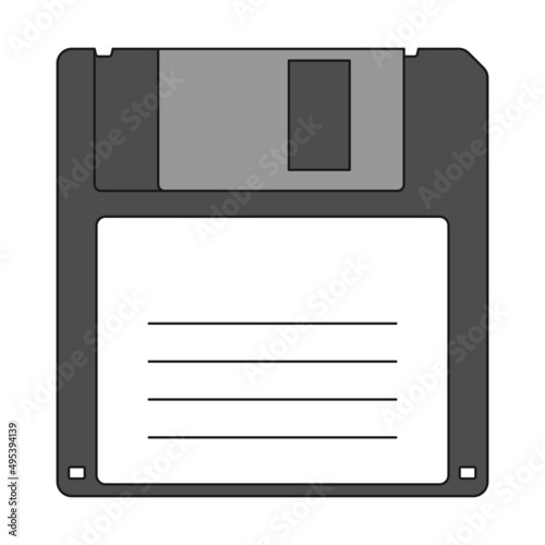 A floppy disk. A vintage device for storing information. Old computer equipment. The symbol of the 90s. Color vector icon isolated on a white background.