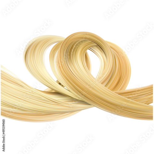 Healthy blond female hair in the form of a loop. Vector 3d realistic illustration isolated on white background.