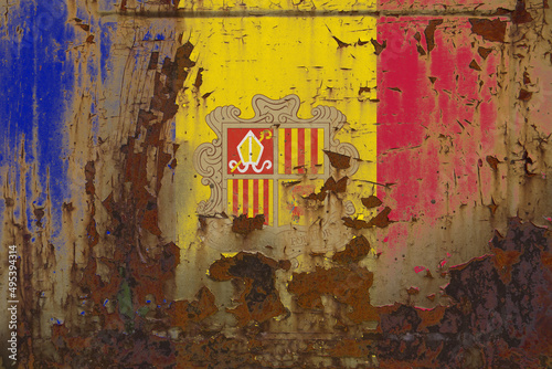Andorra Flag on a Dirty Rusty Grunge Metallic Surface