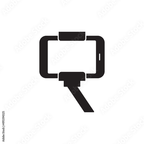 Selfie stick icon in black flat glyph, filled style isolated on white background