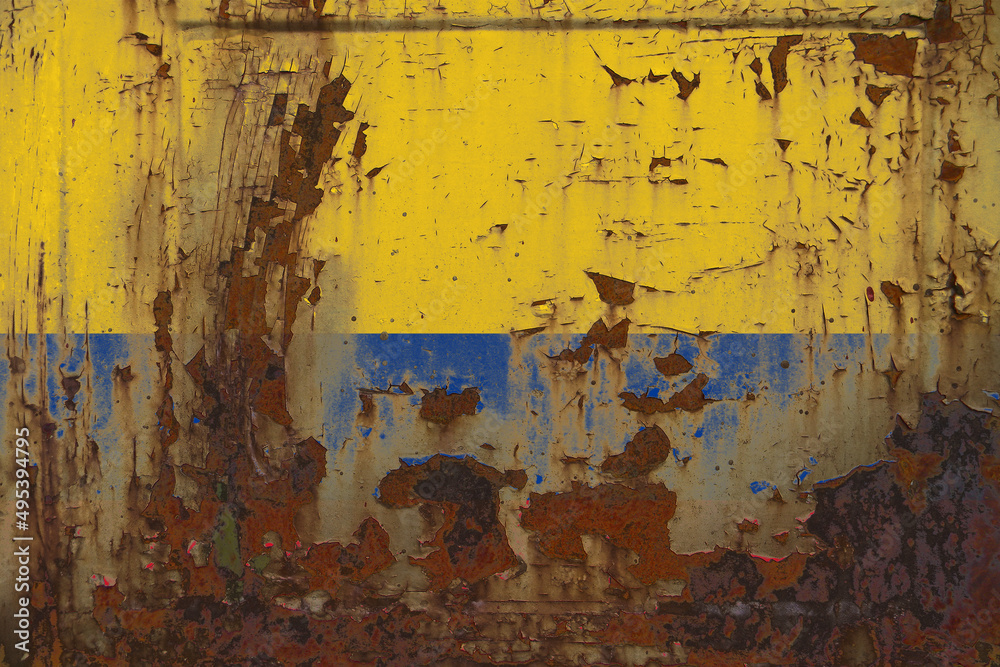 Colombia Flag on a Dirty Rusty Grunge Metallic Surface
