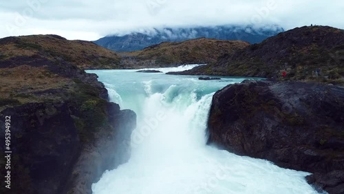 Aerial View Of The Salto Grande Waterfall In Torres Del Paine Park, Chile