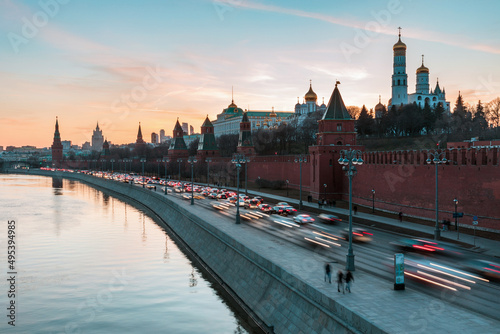Moscow, tourists in the Red Square at sunset