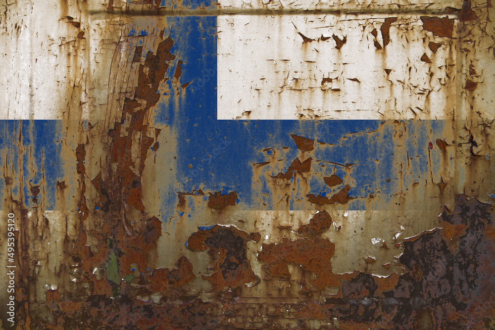 Finland Flag on a Dirty Rusty Grunge Metallic Surface