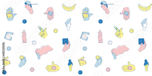 Say Yes to Safe Sex seamless pattern background icons set