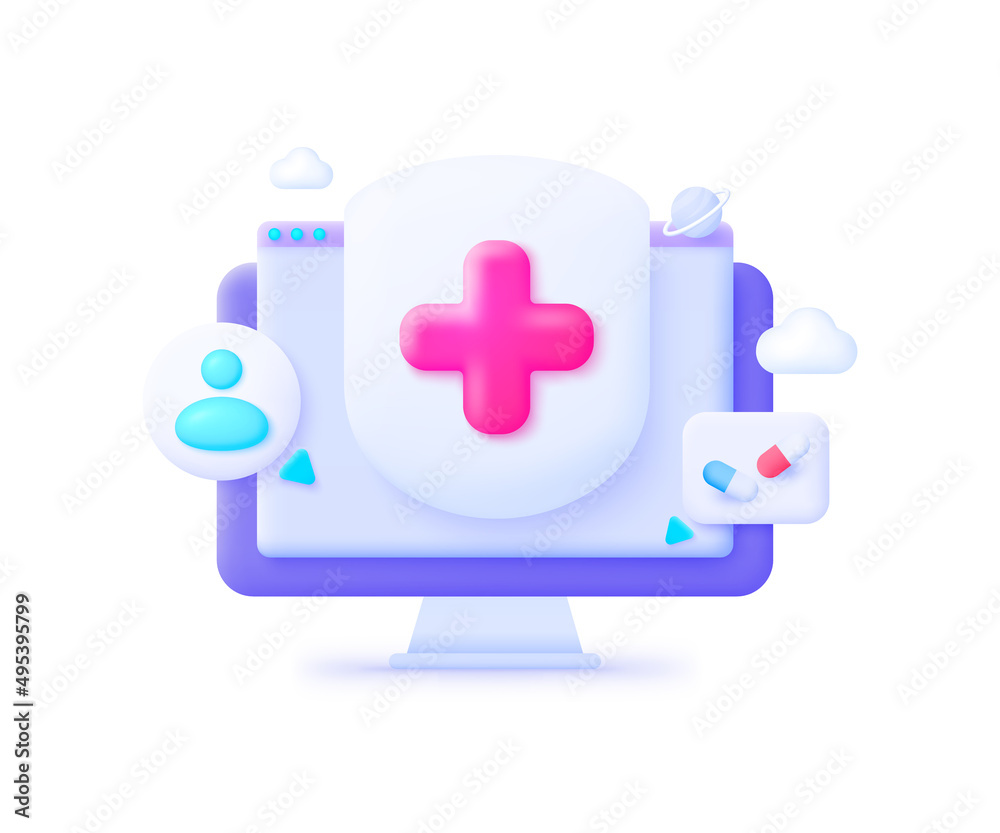 Obraz premium Medicine 3d. Health care concept. Health insurance concept. Web banner. Online shop. Vector illustration