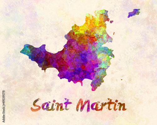 watercolor map saint martin