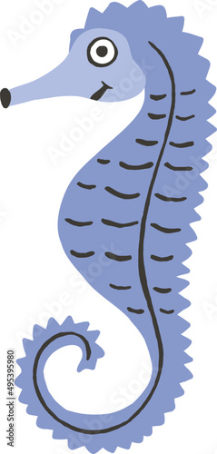 Seahorse Marine Animal or Fish Childish Cartoon Illustration