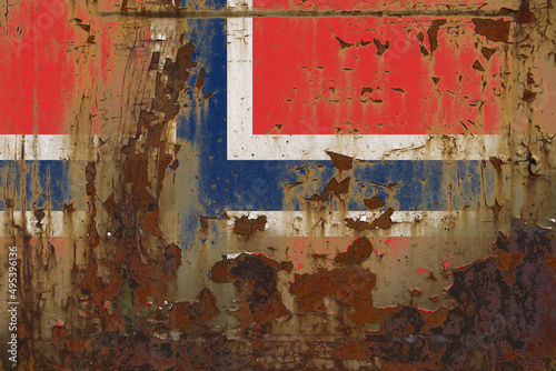 Norway Flag on a Dirty Rusty Grunge Metallic Surface