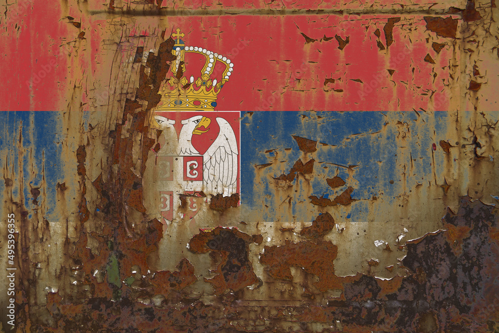 Serbia Flag on a Dirty Rusty Grunge Metallic Surface