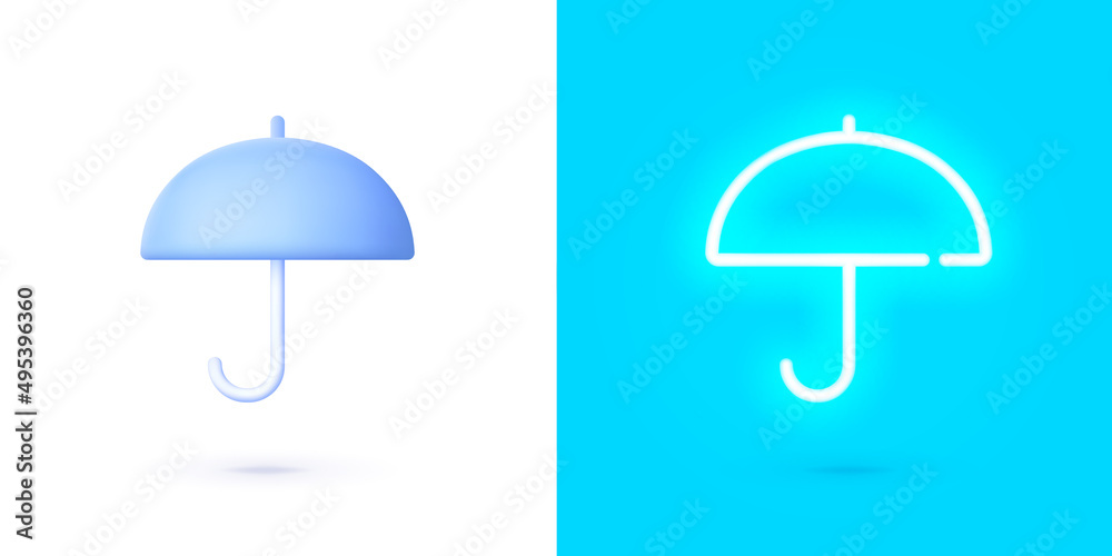 Umbrella, great design for any purposes. Umbrella Neon Sign. Blue umbrella on white background