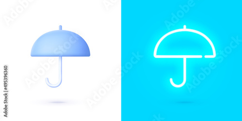 Umbrella, great design for any purposes. Umbrella Neon Sign. Blue umbrella on white background. Illustration for concept design. Vector 3d business illustration