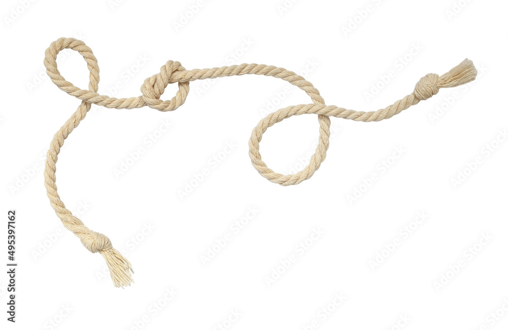 Beige cotton curled rope isolated on white background.
