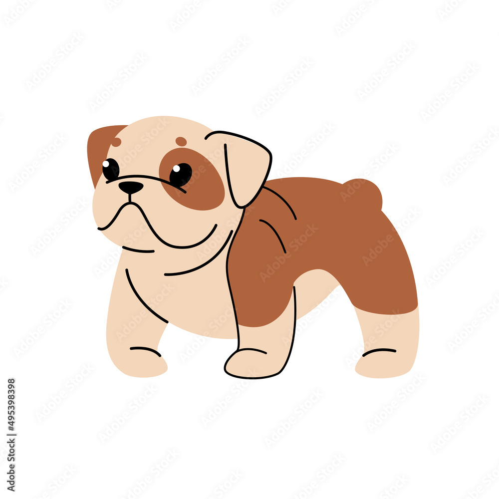 Obraz premium Bulldog. Cute dog character. Vector illustration in cartoon style for poster, postcard.