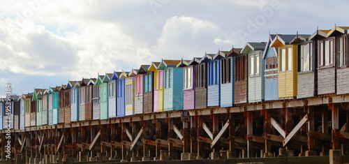 Beach huts on a cloudy day
