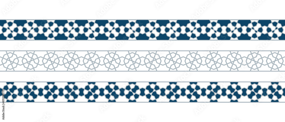 Set of borders of Islamic pattern for Ramadan greetings cards and templates. Vector illustration. Set of borders of Islamic pattern for Ramadan greetings cards and templates. Vector illustration.