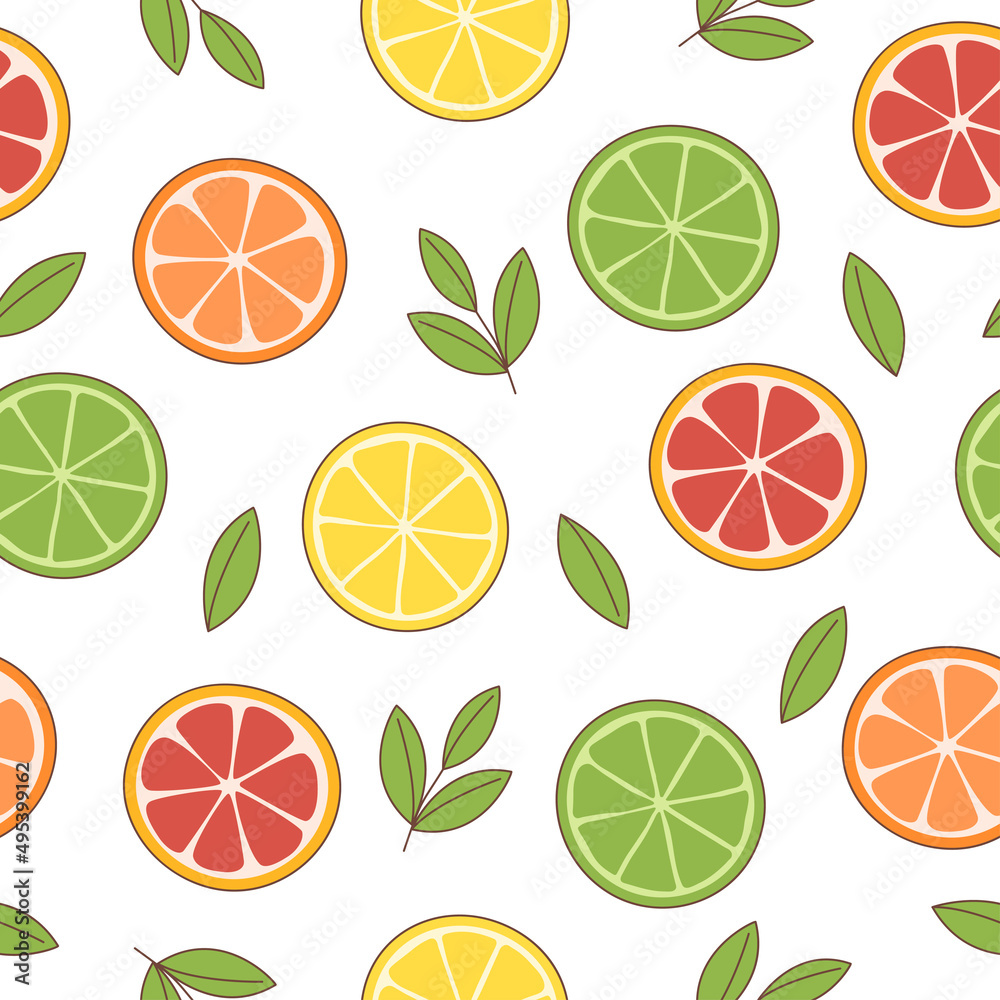 Seamless summer food pattern of citrus fruit
