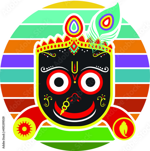 The beautiful and attractive design of the Hindu lord Sri Jai Jagannatha in a very creative and colorful style for all the Sri Krishna devotees.