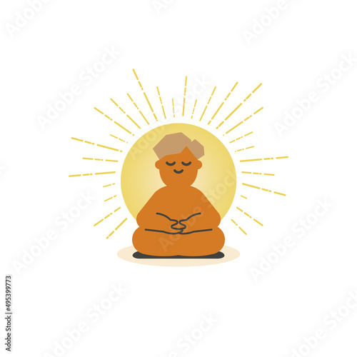 A man meditate to calming the mind and clearing the brain and refreshing. cartoon illustration vector on white background. Mental health concept idea.