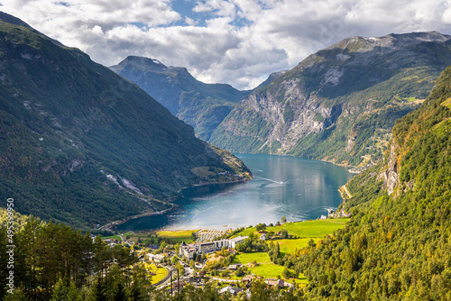 Fototapeta Naklejka Na Ścianę i Meble -  View of Geirangerfjord with out Cruise ships in Norway, Europe