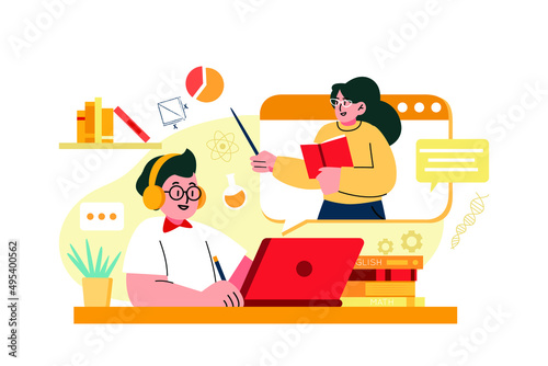 Boy Learning From Home Illustration concept