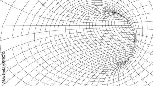 Fototapeta Naklejka Na Ścianę i Meble -  Tunnel or wormhole. 3d futuristic perspective mesh background texture. Vector illustration.