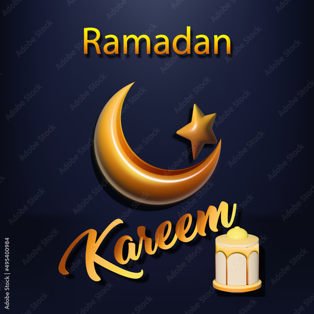 eid mubarak greeting card, ramadan kareem, happy ramadan, 3d word. 3d ramadan