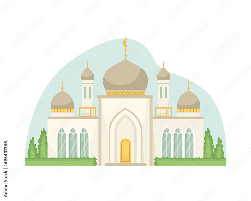 Vector illustration of the mosque. Religious architectural building.