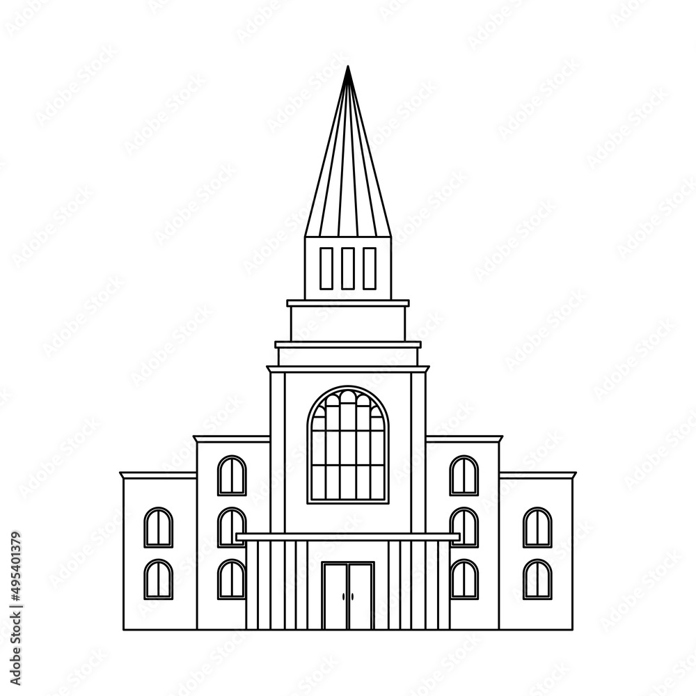 Vector illustration of the Mormon church. Religious architectural building. Outline