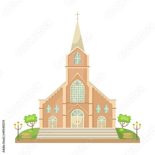 Vector illustration of the Catholic Church. Religious architectural building.